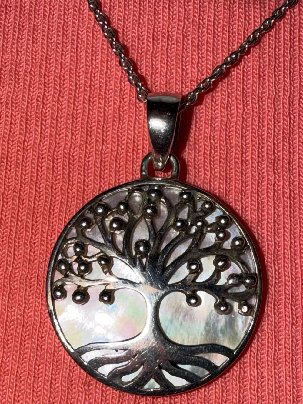 Sterling Silver 925 Mother of Pearl Tree of Life Pendant Necklace 18”